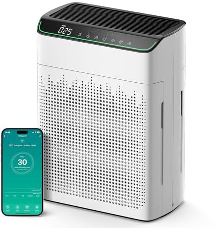 MORENTO Luftreiniger Allergiker für Wohnung Raucherzimmer mit Wi-Fi und APP, CADR 340m³/h für 158㎡,Luftqualitäts-Feedback und Auto-Modus,HEPA Luftfilter gegen Staub Pollen,MR5866 1 Pack+2 Pack Filters