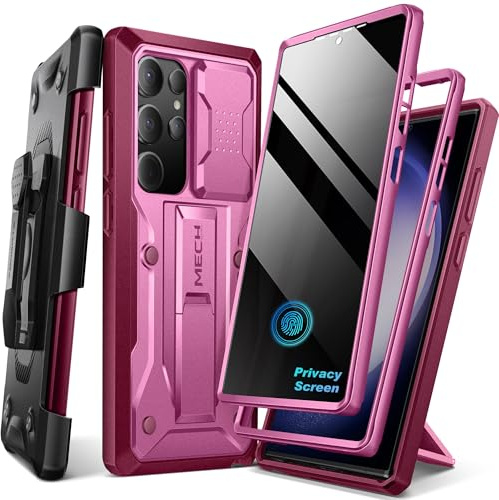 Tongate für Samsung Galaxy S23 Ultra Hülle, [Schiebekamera-Abdeckung & Bildschirmschutz] [2 vordere Rahmen] Militärstandard Stoßfeste Handyhülle mit Kickstand & Gürtelclip, Privatsphäre Rosarot