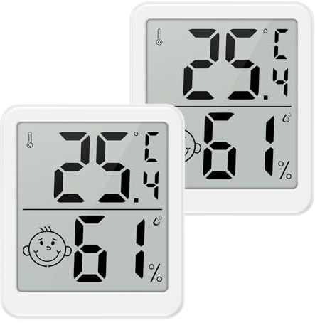 Brifit 2er Mini Thermometer Hygrometer, LCD Thermometer Innen mit Hohen Genauigkeit, ℃/℉ Schalter, Raumthermometer mit Raumklima-Indikator, Luftfeuchtigkeitsmesser für Wohnzimmer, Babyraum, Büro