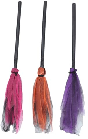 SKISUNO 3 Stücke Hexenbesen Dunkel Halloween Hexenhut schick Hexenzubehör Hexenkostüm Cosplay Kostümdekoration Halloween-Raumdekoration Spuk Tanzender Besen Plastik