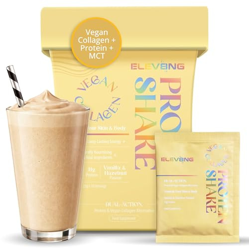 ELEV8NG Vegan Collagen Peptides Powder | Plant Based Protein with Caffeine for Hair, Skin, Nails | Keto Friendly Shake (1, Vanilla Hazelnut)