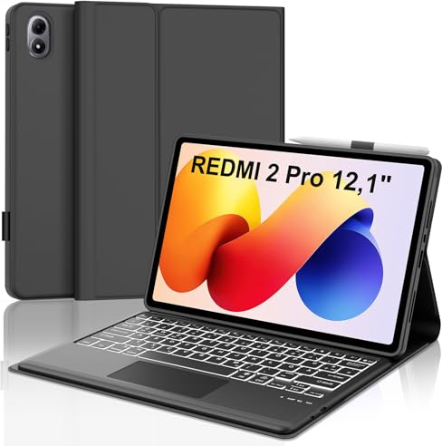Occtingkind Hülle mit Tastatur für XIAOMI REDMI 2 Pro 12,1 (2025) QWERTZ | Mit 7-Farben Beleuchtung & Touchpad - Premium für Produktivität, Für Redmi Pad 2 Pro Hülle mit Tastatur Schwarz