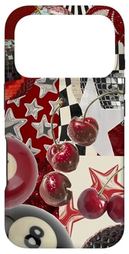 Hülle für iPhone 17 Pro Red Cherry Star Discokugel Retro Y2K Collage Frauen Mädchen