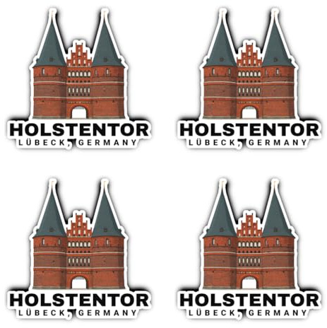 Aufkleber: 75 mm, 4 Stück - Holstentor Lübeck Germany Stadtmotiv Vinyl Sticker