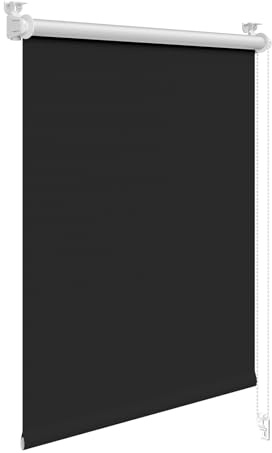WOLTU Verdunkelungsrollo ohne Bohren, Thermo Verdunkelungsrollo mit Kette, Sichtschutz, für Türen und Fenster, Schwarz,B90 x H130 cm
