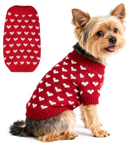 Hundepullover Herz Hundepulli Valentinstag Pullover Hund Katzenpullover Rot Gestricktes Hunde Pullover Warme Hundekleidung für Kleine und Mittelgroße Hunde L