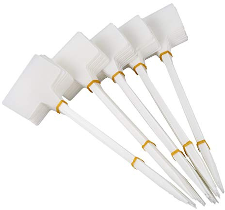 Ehwisbe Gardens Planting Tools 50 Pcs Bonsai Plastic Plant Labels Garden Labels T-Type Upturned Garden Tags Markers Nursery Upturned White