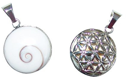 Operculum (Shiva - Auge) 925er Silber Anhänger mit Blume des Lebens beidseitig tragbar ca. 20 mm mit Öse.