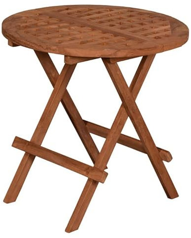 MR. DEKO® Teak Beistelltisch Dorset | Teak-Tisch Rund B50 x T50 x H51 cm | Gartentisch Outdoormöbel aus Teakholz | für Balkon, Terrasse, Wintergarten, Garten