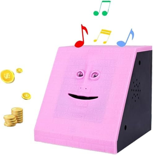 WeFoonLo Neuheit Münzen Geld das musikalische Gesichts Bank Automatische Geld-Einsparungs-Sammlung Sparschwein für Kinderkinder isst (Rosa Ziegelstein)