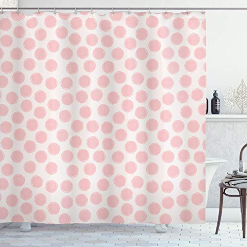 ABAKUHAUS Retro Duschvorhang, Hand gezeichnete Punkte in Rosa, Stoffliches Gewebe Badezimmerdekorationsset mit Haken, 175 x 220 cm, Kokosnuss und Blush