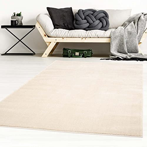 Taracarpet Designer-Teppich Galant Flauschige Flachflor Teppiche fürs Wohnzimmer, Esszimmer, Schlafzimmer oder Kinderzimmer weich und Schadstoffgeprüft Natur weiß 080x150 cm
