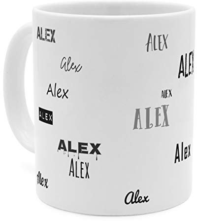 printplanet Tasse mit Namen Alex - Motiv Schriftarten Sammlung - Namenstasse, Kaffeebecher, Mug, Becher, Kaffeetasse - Farbe Weiß