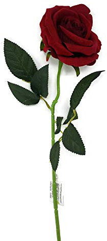 AFS Single Stem Velvet Touch Artificial Roses Wedding Bouquet Vase Flowers (Burgundy)