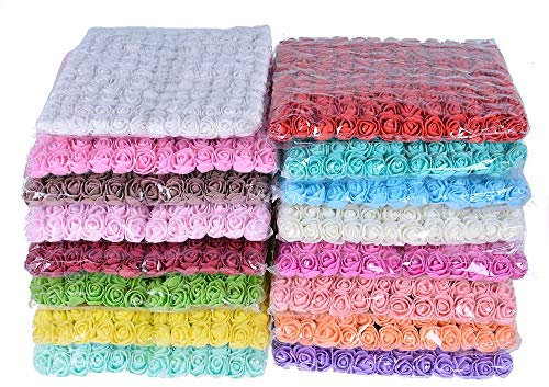 Oulensy 144pcs 2cm Mini Mousse Rose Artificielle Bouquet de Fleurs Multicolore Rose Mariage décoration Florale ScrapbookingRose Fleur