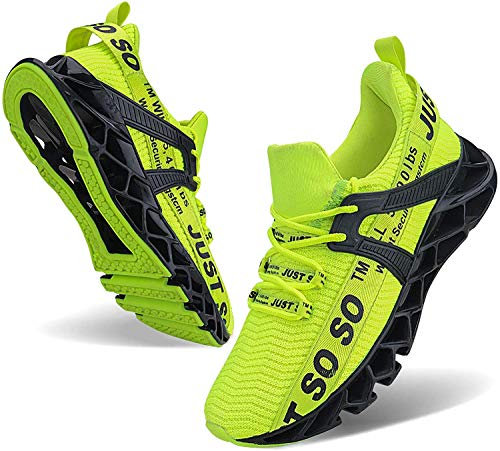 JSLEAP Schuhe Herren Laufschuhe Herre Damen Sportschuhe Straßenlaufschuhe Sneaker Joggingschuhe Turnschuhe Walkingschuhe Traillauf Fitness Schuhe (2 Leuchtendes Grün,Größe 40 EU/250 CN)