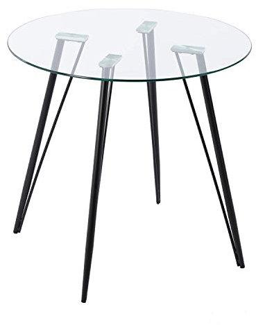 IPOTIUS Mesa de Comedor Redonda de Cristal Mesa de Cocina Moderna Industrial para 2 4 Personas,Patas de Metal Negro,80X76cm