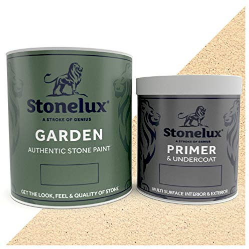 StoneLux® Garden Stone Coating - Stone Effect Garden Paint (1 Litre & 500ml Primer, RODE)