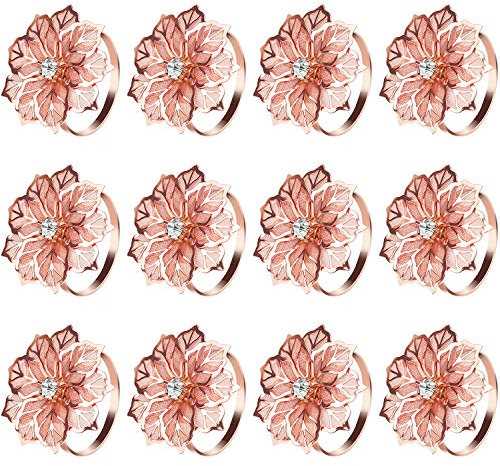 KPOSIYA Hollow Out Flower Napkin Ring Holder Metal Napkin Rings Set of 20 for Wedding Party Holiday Banquet Christmas Dinner Delicate Serviette Buckles Decor Favor (20, Flower-Rose Gold)