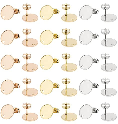 UNICRAFTALE 3 Farben 0.8mm Stift Ohrstecker Befunde Mit Ohrmuttern 42 Stück (21 Paare) Flache Runde Edelstahlohrringe Mit Schlaufen Ohrstecker Mit Flacher Platte Für Ohrring Schmuckherstellung