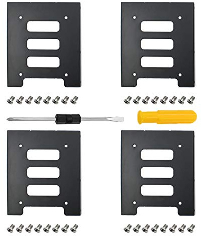 PHITUODA 4Pcs 2.5 to 3.5 SSD HDD Hard Disk Drive Bays Holder Metal Mounting Bracket Adapter with Screws & Screwdriver for PC