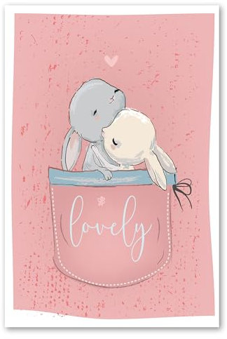 Postereck - 3954 - Kinderzimmer, Kuscheln Paar Hase Süss Herz - Kinder Kinderzimmer Kinderbild Wandposter Fotoposter Bilder Wandbild Wandbilder - Poster - 3:2-30,0 cm x 20,0 cm
