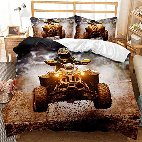 NBSZZDKL Bettbezug Bettwäsche Set 135x200cm 3D Offroad Quad 3 Teilig Bettwäsche Set Weiche Microfaser Hypoallergen Bettbezug Set mit Reißverschluss und 2 Kissenbezüge