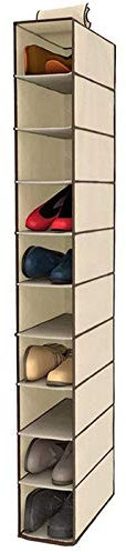 QILZO® Stoff Schuhregal zum Aufhängen im Schrank Hängeregal zum Organisieren von Schuhen mit 10 Regalen. Stoffschrank zum Aufbewahren von Schuhbeuteln. Schuhregal 15x30x120cm