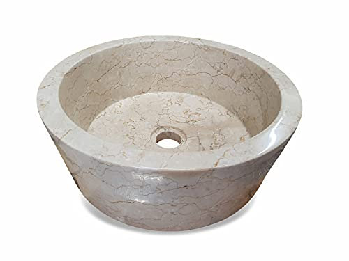 Kinaree Naturstein Waschbecken Marmor - 40 cm Aufsatz Waschschale - Heller und Dunkler Marmor mit und ohne Verzierungen (Marmor Hell IIII)