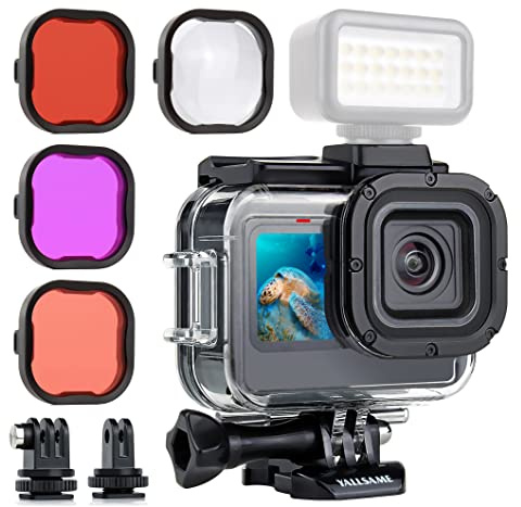 YALLSAME Wasserdichtes Gehäuse für GoPro Hero 13, 12, 11, 10, 9, Schwarz, 59,7 m Unterwasser-Tauch-Schutzgehäuse mit 4 Makro-, Tauchfiltern, für Go Pro 9, 10, 11, 12, 13, Zubehör