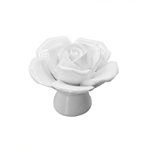 Bouton de porte en céramique en forme de rose, résistant à la corrosion, élégant et vintage en céramique avec vis pour armoires, placards, maison, cuisine, bureau, commode - Blanc
