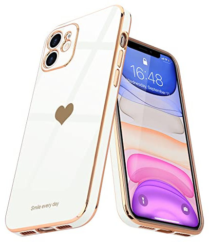 Teageo Kompatibel mit iPhone 11 Hülle, Süße Herzmuster Mädchen Handyhülle Luxuriös Galvanisierte Weich TPU Kameraschutz Kratzfest Stoßfest Schutzhülle Bumper Phone Case für iPhone 11, Weiß