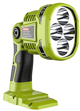 Hipoke 18V Lampe LED Portable Extérieur Longue Portée Projecteur 12W Lampe de Poche LED sans Fil Compatible avec Ryobi 18V Ni-Cd Ni-Mh Li-ion Batterie P100 P101 P106 P104 P105 (Pas de Batterie)
