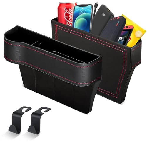 Aimisite Car Seat Gap Filler Organiser, 2 Pack Car Organizer Front Seat Gap Filler with Cup Holder PU Leather Car Console Side Pocket with Usb Charging Hole (Black)