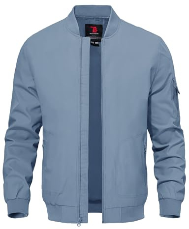 TBMPOY Leichte Herren-Bomberjacke, leichter Windbreaker, lässig, stilvoll, Herbst, Golf, Reißverschluss, Business-Kleid, Varsity, A1-sky Blue, XL
