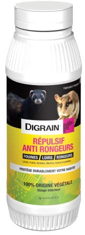 DIGRAIN Répulsif Anti Rongeur, Fouine, Loir - Poudre d'origine Végétale à Répandre - Flacon 500g
