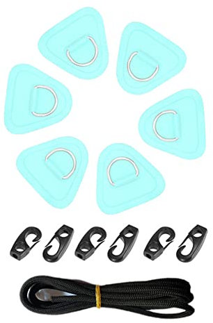Kayak D Anneau,iSpchen 6pcs D-Ring Paddle Marine Fixe Boucle Paddle Board D-Ring Pad Bateau Anneaux D Anneau avec Cordon élastique+6 Accrocher Boucle D'Anneau Accessoires pour Kayak,Ateau,Canoë