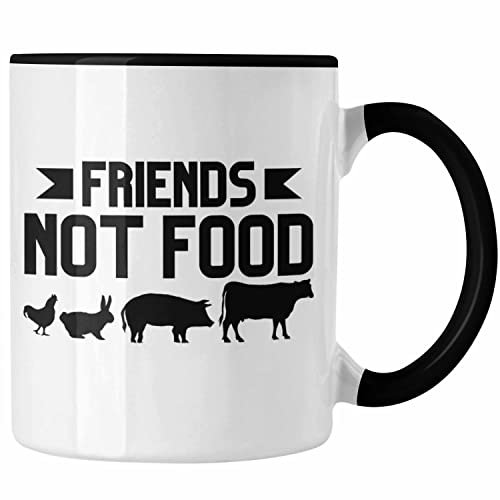 Trendation - Veganer Tasse Geschenk Friends Not Food Vegan Geschenkidee Lustiger Spruch Vegane Lebensweise Spruch (Schwarz)