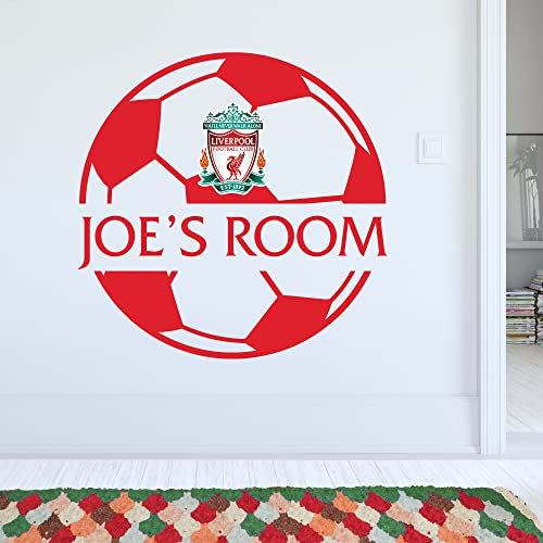 Themed Liverpool FC Wall Sticker - Ball & Personalised Name Wall Decal Football Art Mural (60cm height x 60cm width)