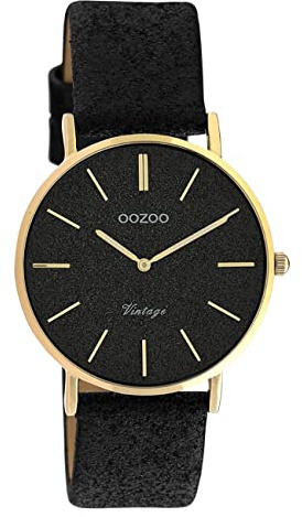 Oozoo Damen Armbanduhr schwarz Analog C20204 Vintage Series Lederarmband UOC20204 Analoguhr