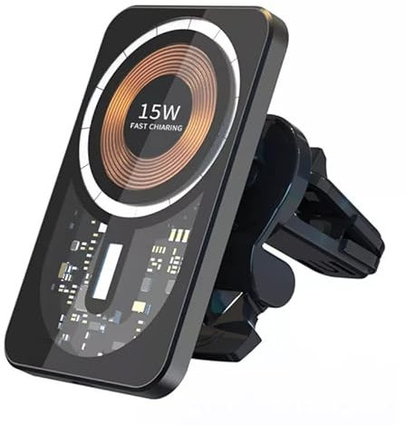 Magnetic Wireless Charging Car Mount, Strong Magnetic Mag-Safe Fast Car Qi Charger, Air Vent Mount CAR Phone Holder Compatible with iPhone 14 13 12 Pro Plus Max ProMax Mini Magnetic Case (Transparent)