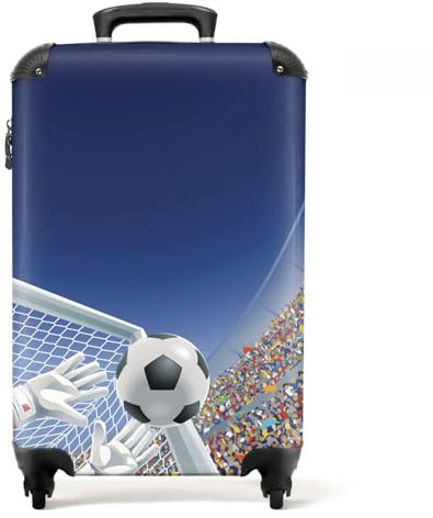 NoBoringSuitcases.com® Kinder Reisekoffer Jungen Handgepäck Koffer Rollkoffer Reisekoffe Fußball - Torwart - Stadion - Tor - 55x35x20cm