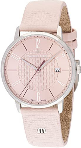MAURICE LACROIX Eliros Date Damen-Armbanduhr x Adeline Ziliox Limited Edition Analog Quarz mit altrosafarbenem Lederband EL1118-SS001-520-6