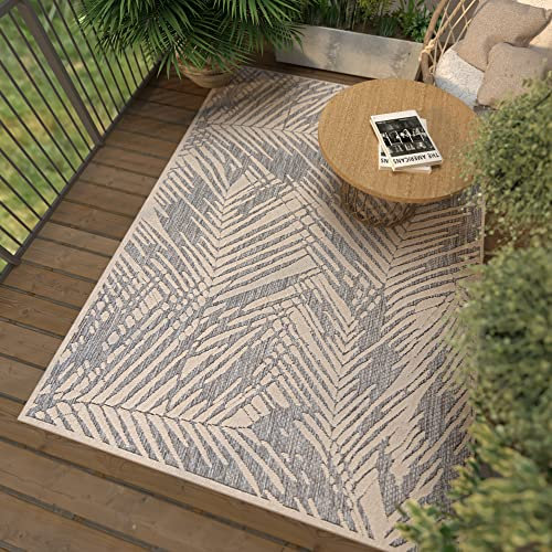 Mazovia Teppich In-& Outdoor Wetterfest - Teppich für den Innen- und Außenbereich - Teppiche für Terrasse, Garten - Balkon Teppich Wasserabweisend - Geblümt - Beige Grau 200 x 300 cm