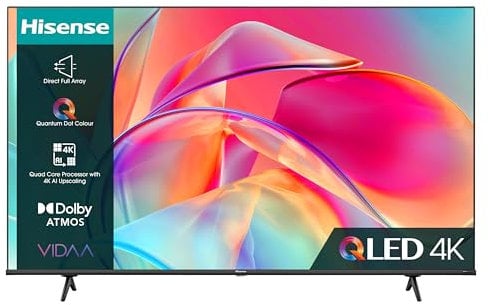 Hisense 65 Inch QLED Smart TV 65E7KQTUK - Quantum Dot Colour, 60Hz VRR, Dolby Vision, Bluetooth&HDMI, Share to TV, VIDAA Smart TV, and Youtube, Freeview Play, Netflix and Disney+ (2023 Model)