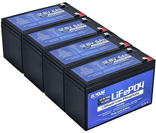 DCHOUSE 4pezzi 12V 6Ah LiFePO4 Batteria al litio, ricaricabile con oltre 3000 volte di ciclo profondo per impianto solare, fish finder, carrozzina, barca, camper, campeggio