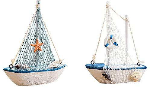 Anicy 2 Stück Segelschiff Deko - Schiff Deko Segelboot Aus Holz Maritime Badezimmer Deko Segelschiff Modell Für Büro Nautisches Holzboot