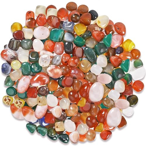 SOSMAR - 300g Buntes Edelsteine Trommelsteine Set - Natur Achat Kristall Halbedelsteine Kieselsteine für Aquarium Blumentopf Schatzsuche Schmuckherstellung Deko Steine