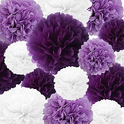 Seidenpapier-Pompons, 22 Stück, Lila, Lavendel, Weiß, Papierblumenball für Geburtstag, Junggesellenabschied, Hochzeit, Baby, Brautparty, Party-Dekoration von SZHUIHER