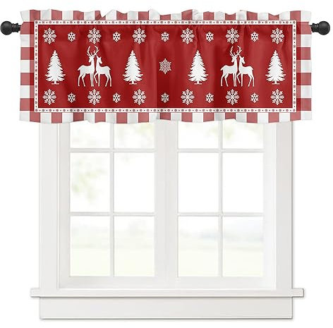 Surwin Corta per Finestra Piccola, Bistrot Cafe Tenda da Cucina Natale Rosso, Decorazione per Camera da Letto, Soggiorno, Balcone (137x45cm, Alce di Natale)